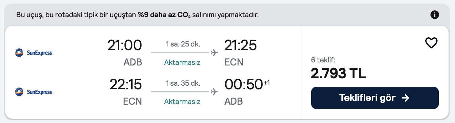İzmir → Ercan 2793 TRY | Uçak Bileti Fırsatı