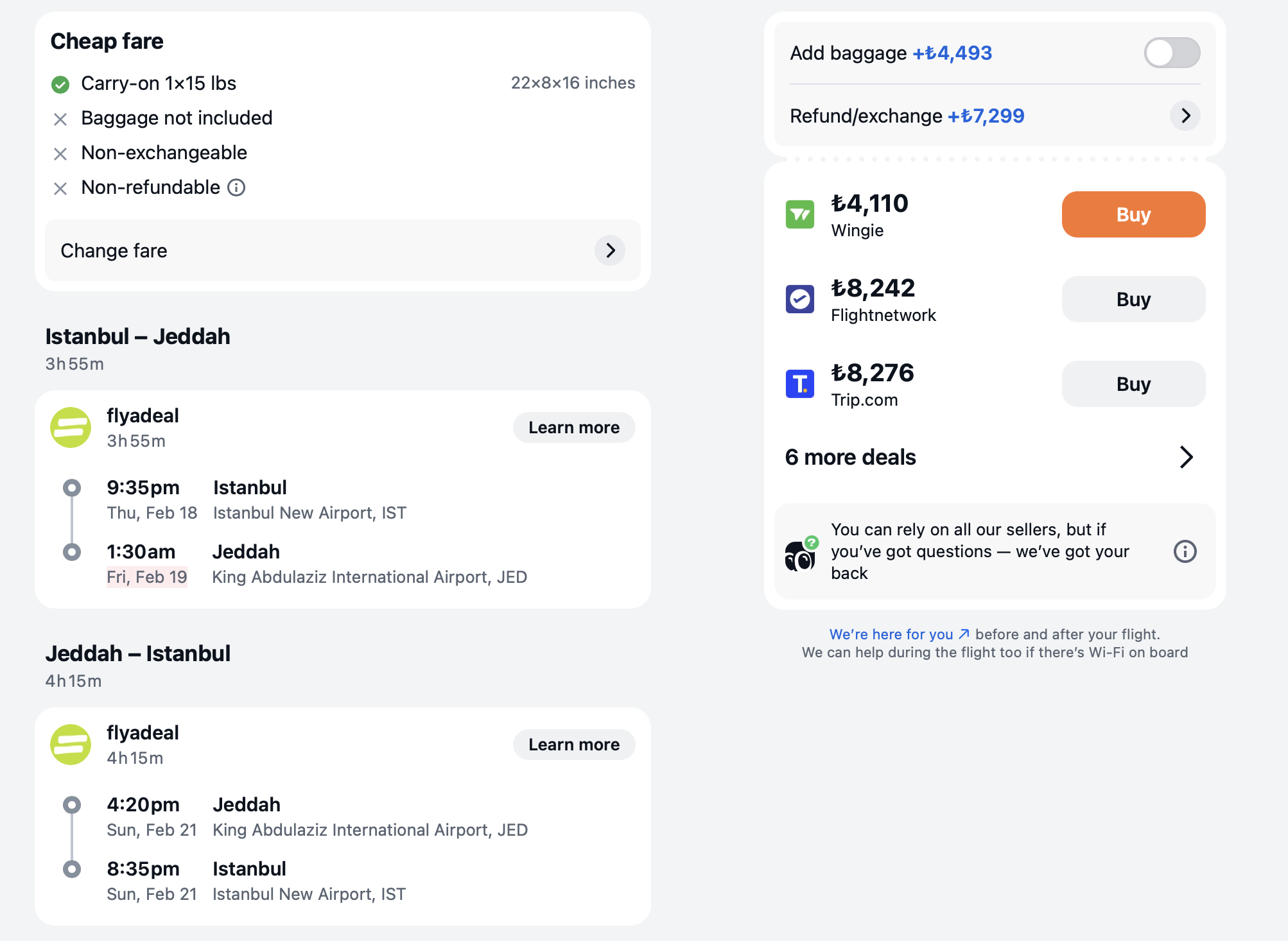 Skyscanner fiyat ekran görüntüsü